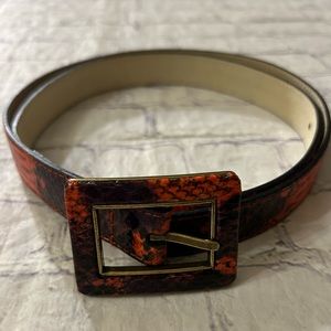 NINE WEST RED/BLACK SKIN PRINT COVERED BUCKLE BELT LEATHER LINING WOMENS XL